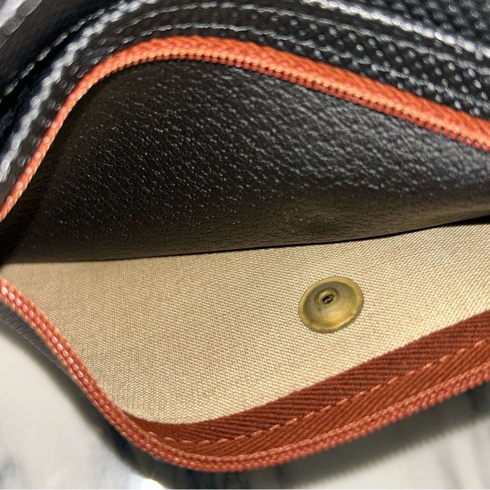 Vintage Longchamp Wallet EUC Black Diamond Cut Leather With Brown Leather Trim - Picture 5 of 7